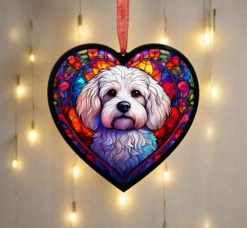 Bichon Frise Stained Glass Effect Heart Suncatcher